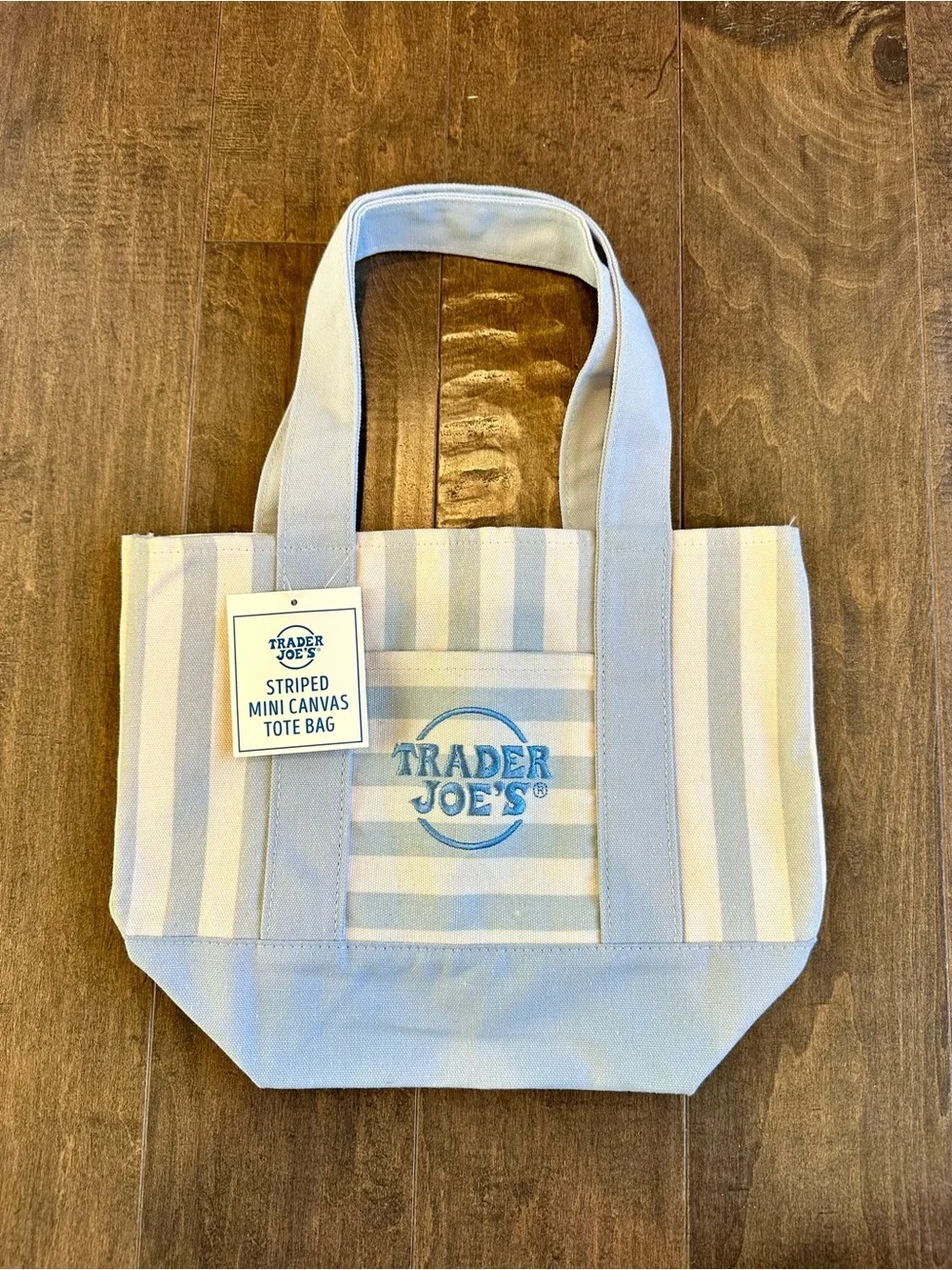 NWT Trader Joe's Striped Mini Canvas Tote in Light Blue
